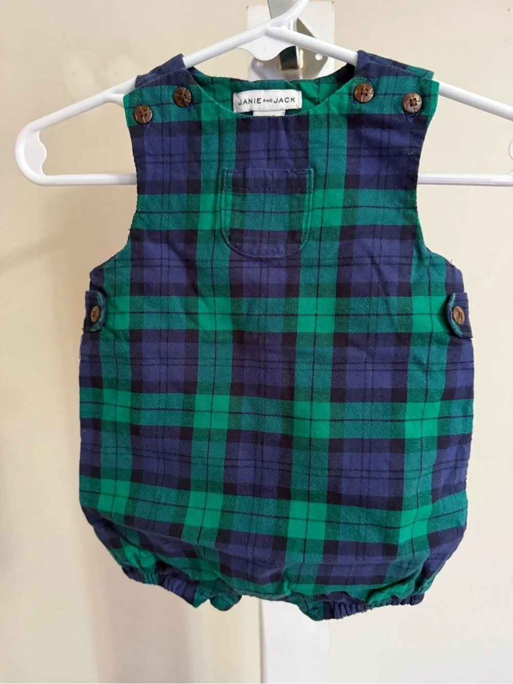 Janie and Jack Blue & Green Tartan Plaid Romper